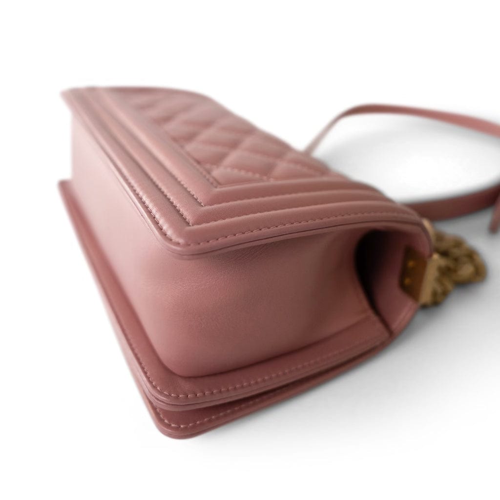 CHANEL Handbag Pink 20A Metallic Pink Calfskin Quilted Small Boy Bag Aged Gold Hardware - Redeluxe