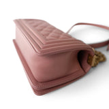CHANEL Handbag Pink 20A Metallic Pink Calfskin Quilted Small Boy Bag Aged Gold Hardware - Redeluxe