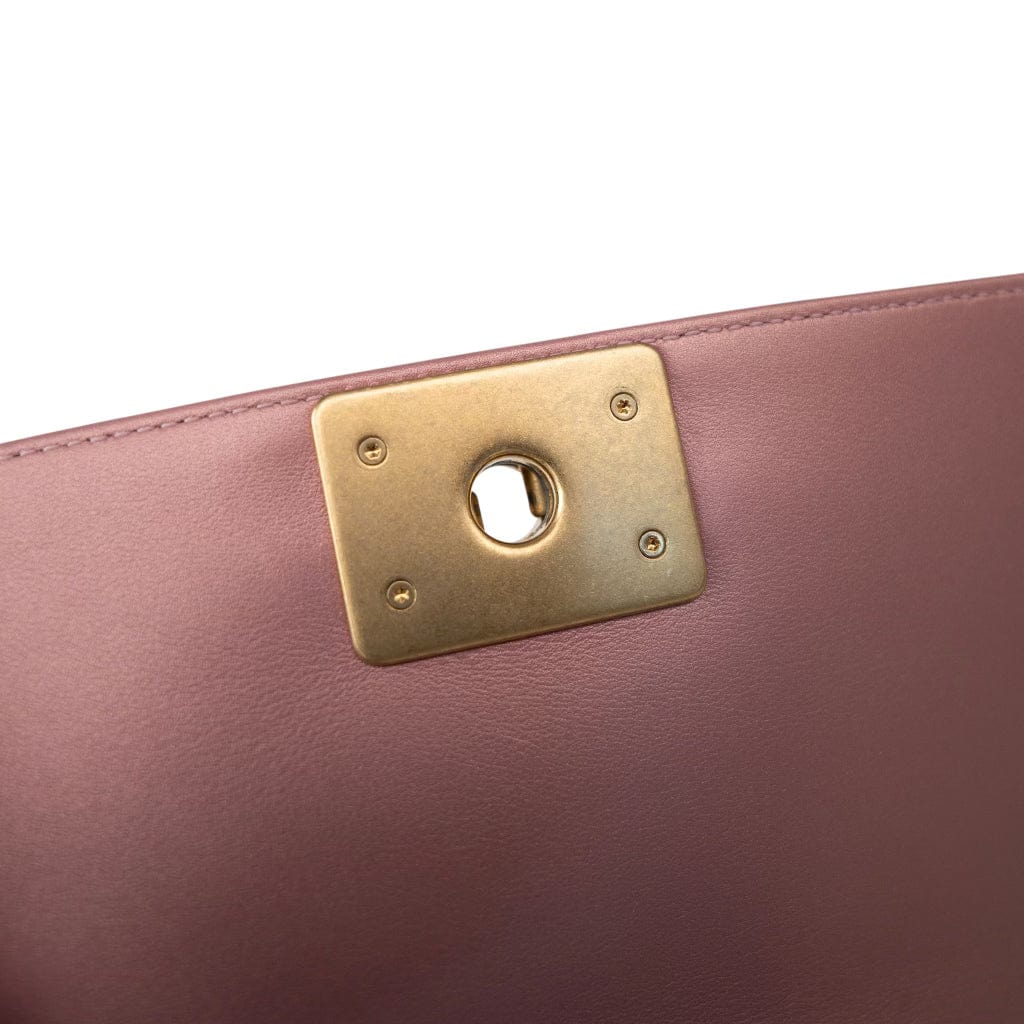 CHANEL Handbag Pink 20A Metallic Pink Calfskin Quilted Small Boy Bag Aged Gold Hardware - Redeluxe