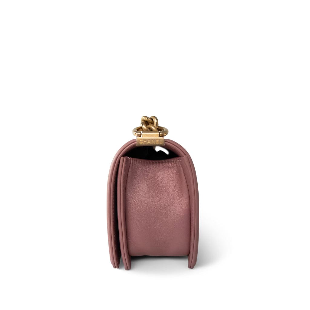 CHANEL Handbag Pink 20A Metallic Pink Calfskin Quilted Small Boy Bag Aged Gold Hardware - Redeluxe