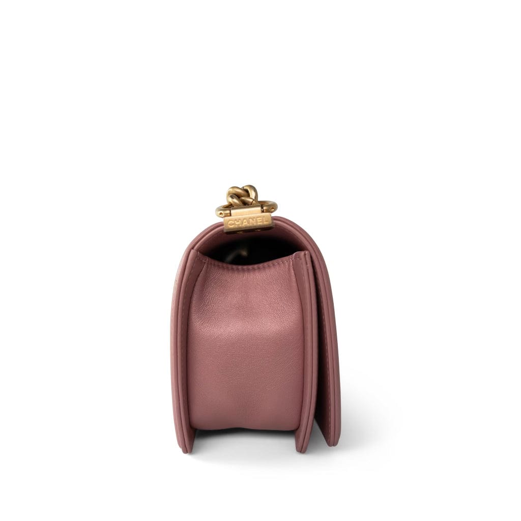 CHANEL Handbag Pink 20A Metallic Pink Calfskin Quilted Small Boy Bag Aged Gold Hardware - Redeluxe