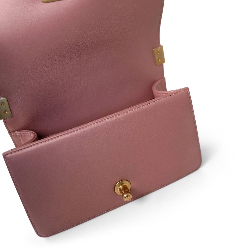 CHANEL Handbag Pink 20A Metallic Pink Calfskin Quilted Small Boy Bag Aged Gold Hardware - Redeluxe