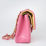 CHANEL Handbag Pink 21P Pink Lambskin Quilted Classic Flap Small Yellow Interior / Rainbow Hardware - Redeluxe