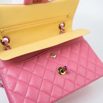 CHANEL Handbag Pink 21P Pink Lambskin Quilted Classic Flap Small Yellow Interior / Rainbow Hardware - Redeluxe