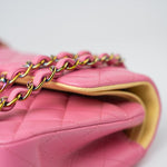 CHANEL Handbag Pink 21P Pink Lambskin Quilted Classic Flap Small Yellow Interior / Rainbow Hardware - Redeluxe