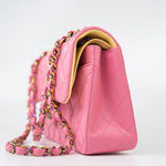 CHANEL Handbag Pink 21P Pink Lambskin Quilted Classic Flap Small Yellow Interior / Rainbow Hardware - Redeluxe