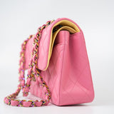 CHANEL Handbag Pink 21P Pink Lambskin Quilted Classic Flap Small Yellow Interior / Rainbow Hardware - Redeluxe