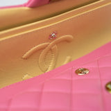 CHANEL Handbag Pink 21P Pink Lambskin Quilted Classic Flap Small Yellow Interior / Rainbow Hardware - Redeluxe