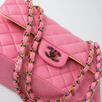 CHANEL Handbag Pink 21P Pink Lambskin Quilted Classic Flap Small Yellow Interior / Rainbow Hardware - Redeluxe