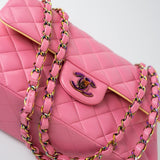 CHANEL Handbag Pink 21P Pink Lambskin Quilted Classic Flap Small Yellow Interior / Rainbow Hardware - Redeluxe