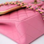 CHANEL Handbag Pink 21P Pink Lambskin Quilted Classic Flap Small Yellow Interior / Rainbow Hardware - Redeluxe