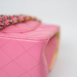 CHANEL Handbag Pink 21P Pink Lambskin Quilted Classic Flap Small Yellow Interior / Rainbow Hardware - Redeluxe