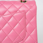 CHANEL Handbag Pink 21P Pink Lambskin Quilted Classic Flap Small Yellow Interior / Rainbow Hardware - Redeluxe