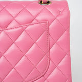 CHANEL Handbag Pink 21P Pink Lambskin Quilted Classic Flap Small Yellow Interior / Rainbow Hardware - Redeluxe