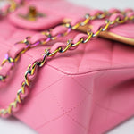 CHANEL Handbag Pink 21P Pink Lambskin Quilted Classic Flap Small Yellow Interior / Rainbow Hardware - Redeluxe