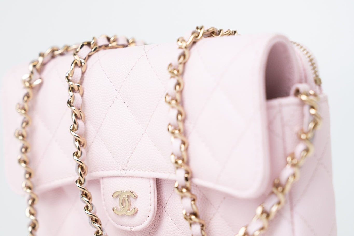 CHANEL Handbag Pink 22P Light Pink Caviar Quilted Flap Phone Holder with Classic Chain LGHW - Redeluxe