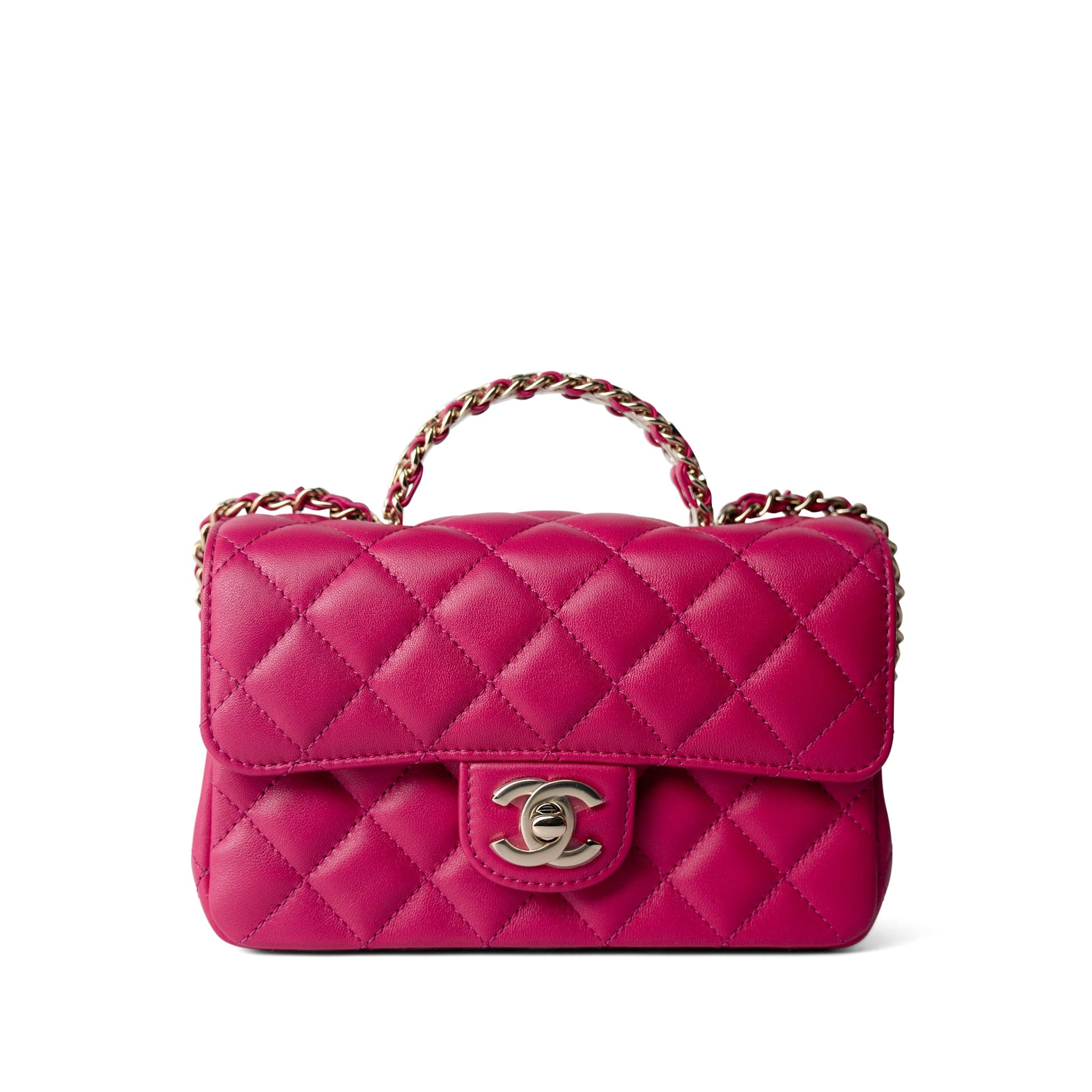 23A Dark Pink Lambskin Quilted Mini Flap Bag with Jeweled Top
