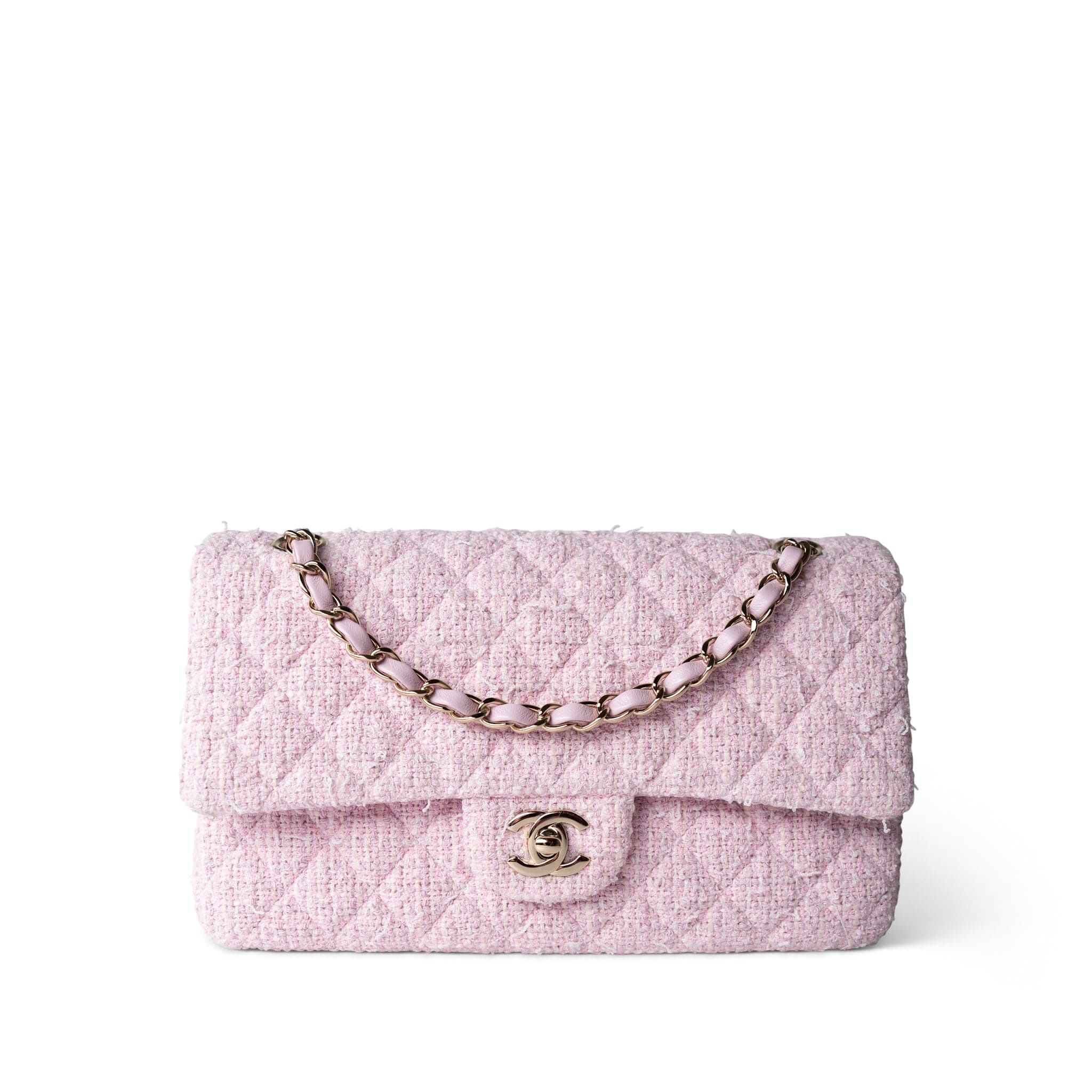Light Pink Bright Pink Chanel Bag 21S Pink Tweed Quilted Classic