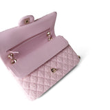 CHANEL Handbag Pink / Classic flap 21S Pink Tweed Quilted Classic Flap Medium Light Gold Hardware - Redeluxe