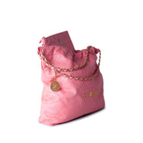 CHANEL Handbag Pink Medium Pink Calfskin Quilted 22 Hobo Bag Antique Gold Hardware - Redeluxe