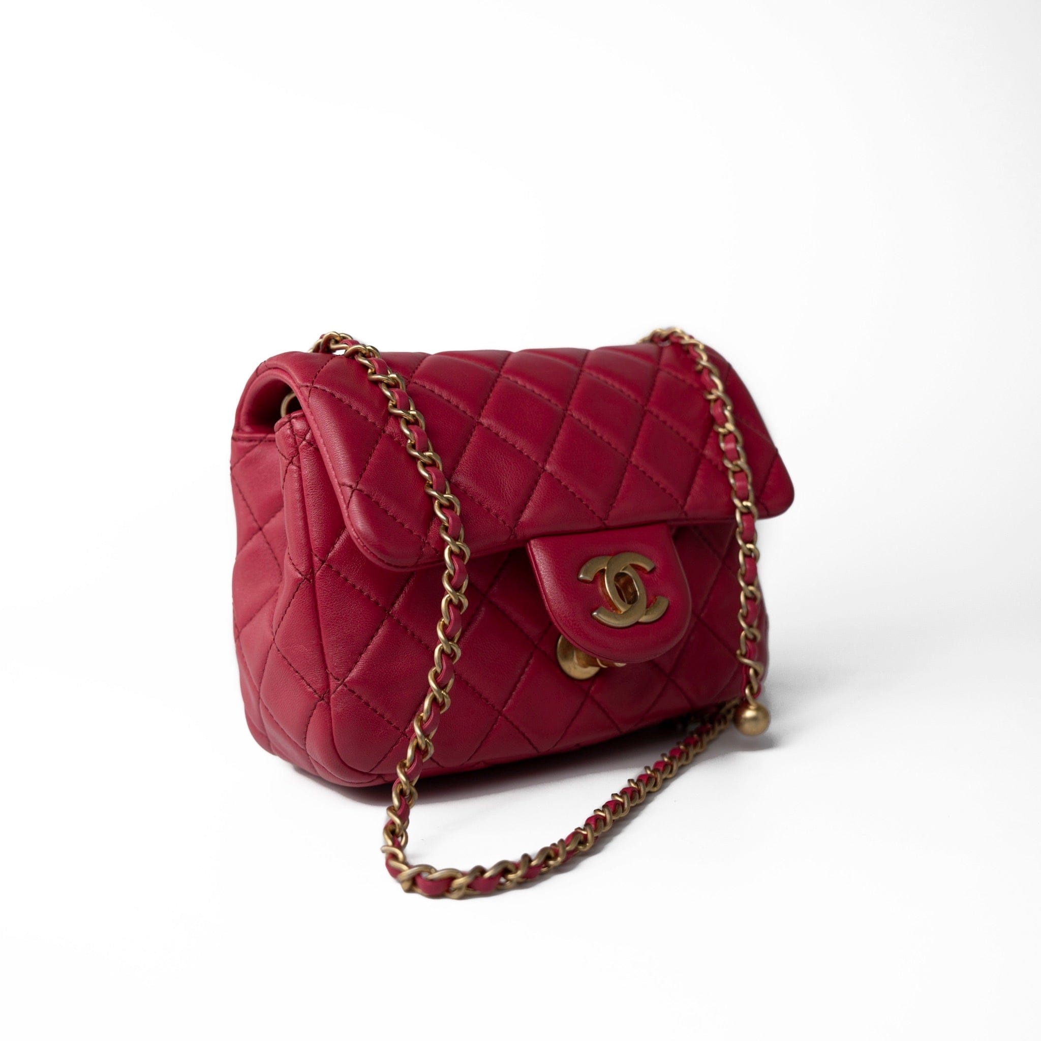 CHANEL Handbag Pink Mini Pearl Crush Fuchsia Lambskin Quilted Square Flap - Redeluxe