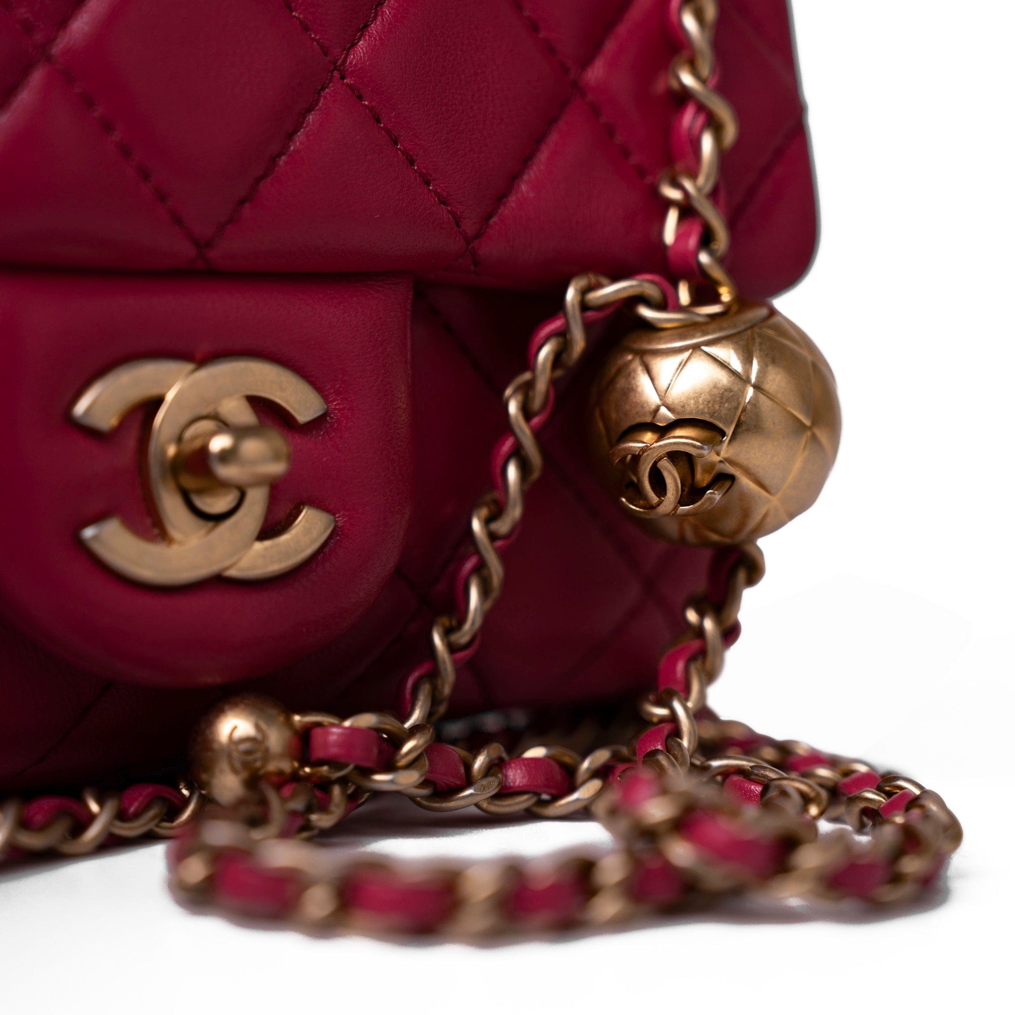 CHANEL Handbag Pink Mini Pearl Crush Fuchsia Lambskin Quilted Square Flap - Redeluxe