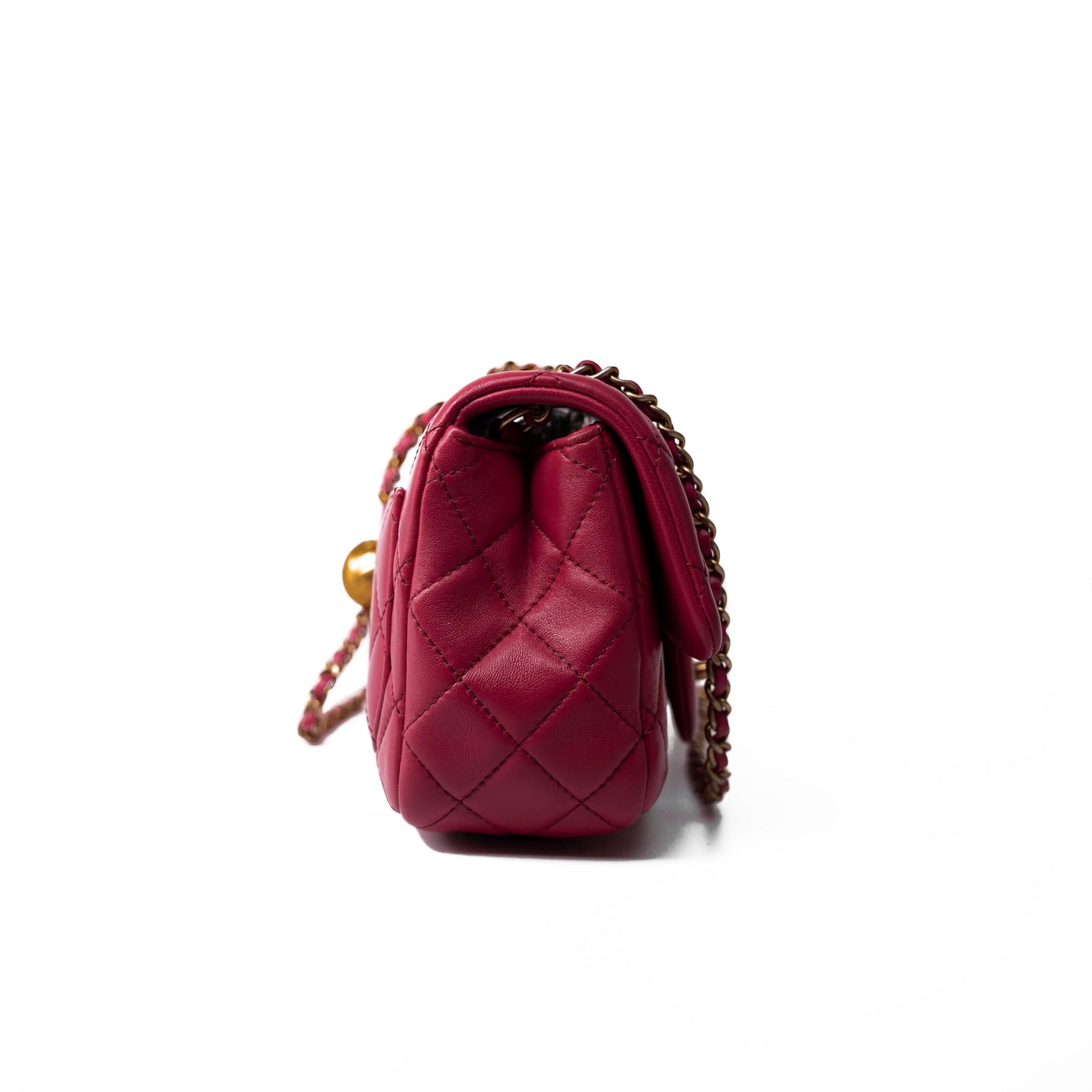 CHANEL Handbag Pink Mini Pearl Crush Fuchsia Lambskin Quilted Square Flap - Redeluxe
