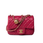 CHANEL Handbag Pink Mini Pearl Crush Fuchsia Lambskin Quilted Square Flap - Redeluxe