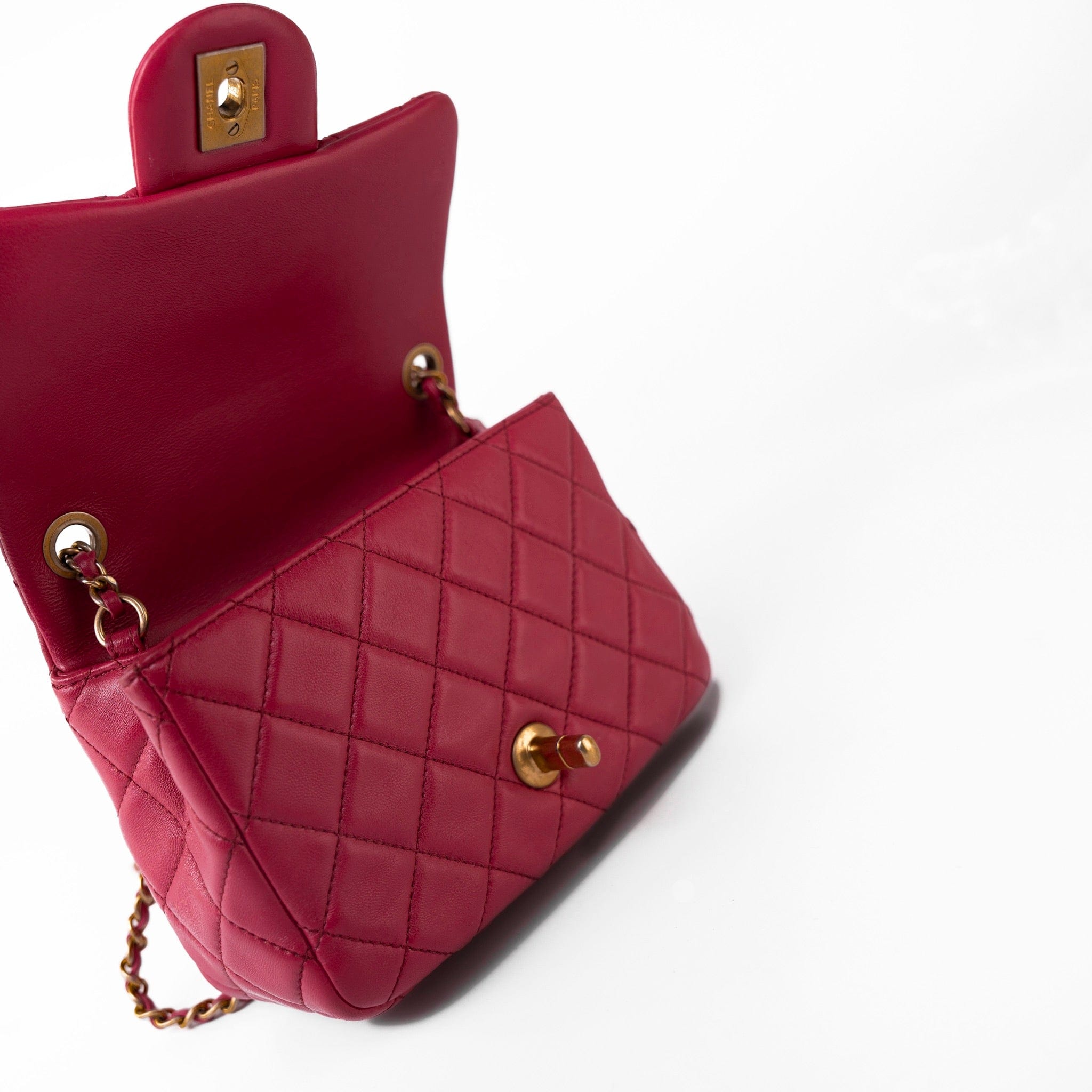 CHANEL Handbag Pink Mini Pearl Crush Fuchsia Lambskin Quilted Square Flap - Redeluxe