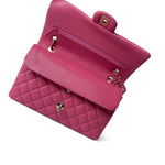 CHANEL Handbag Pink Pink Caviar Quilted Classic Flap Medium Light Gold Hardware - Redeluxe
