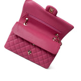 CHANEL Handbag Pink Pink Caviar Quilted Classic Flap Medium Light Gold Hardware - Redeluxe