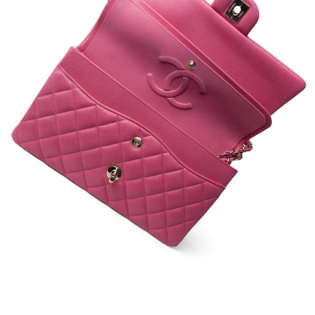 CHANEL Handbag Pink Pink Caviar Quilted Classic Flap Medium Light Gold Hardware - Redeluxe