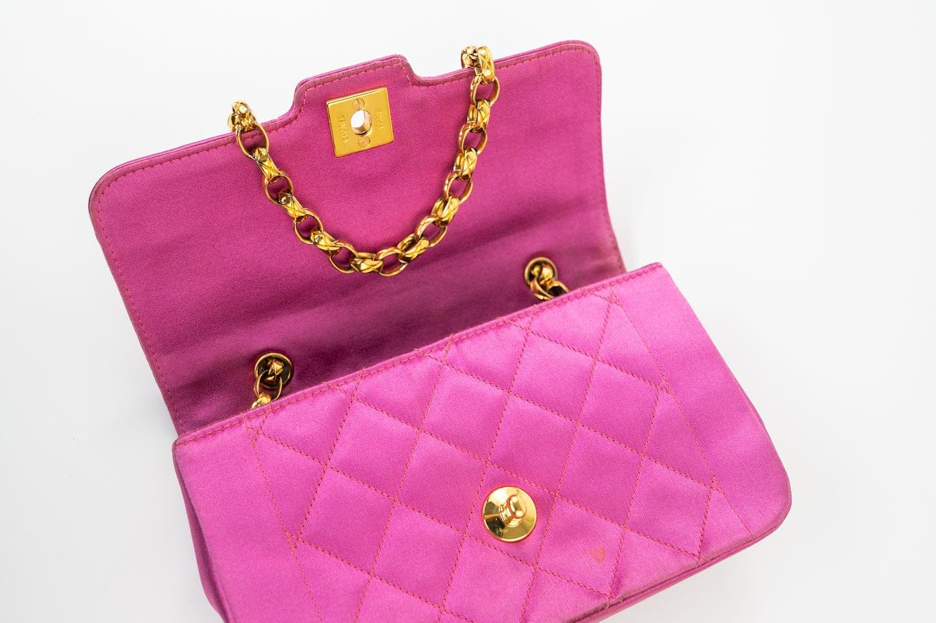 CHANEL Handbag Pink Satin Quilted Single Flap Mini Gold Hardware - Redeluxe