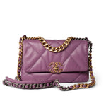 CHANEL Handbag Purple 20B Purple Goatskin Quilted 19 Flap Small Mixed Hardware - Redeluxe
