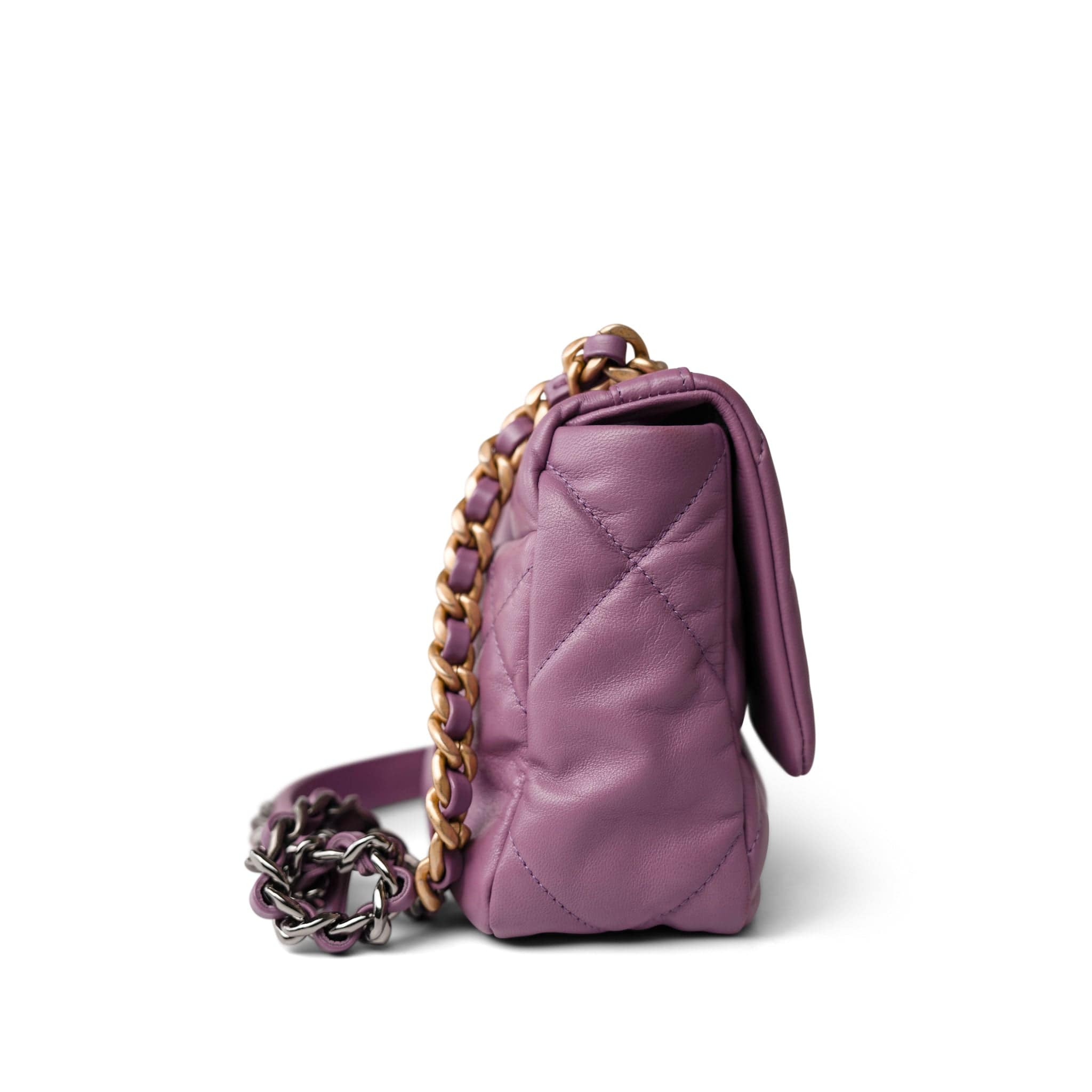 CHANEL Handbag Purple 20B Purple Goatskin Quilted 19 Flap Small Mixed Hardware - Redeluxe