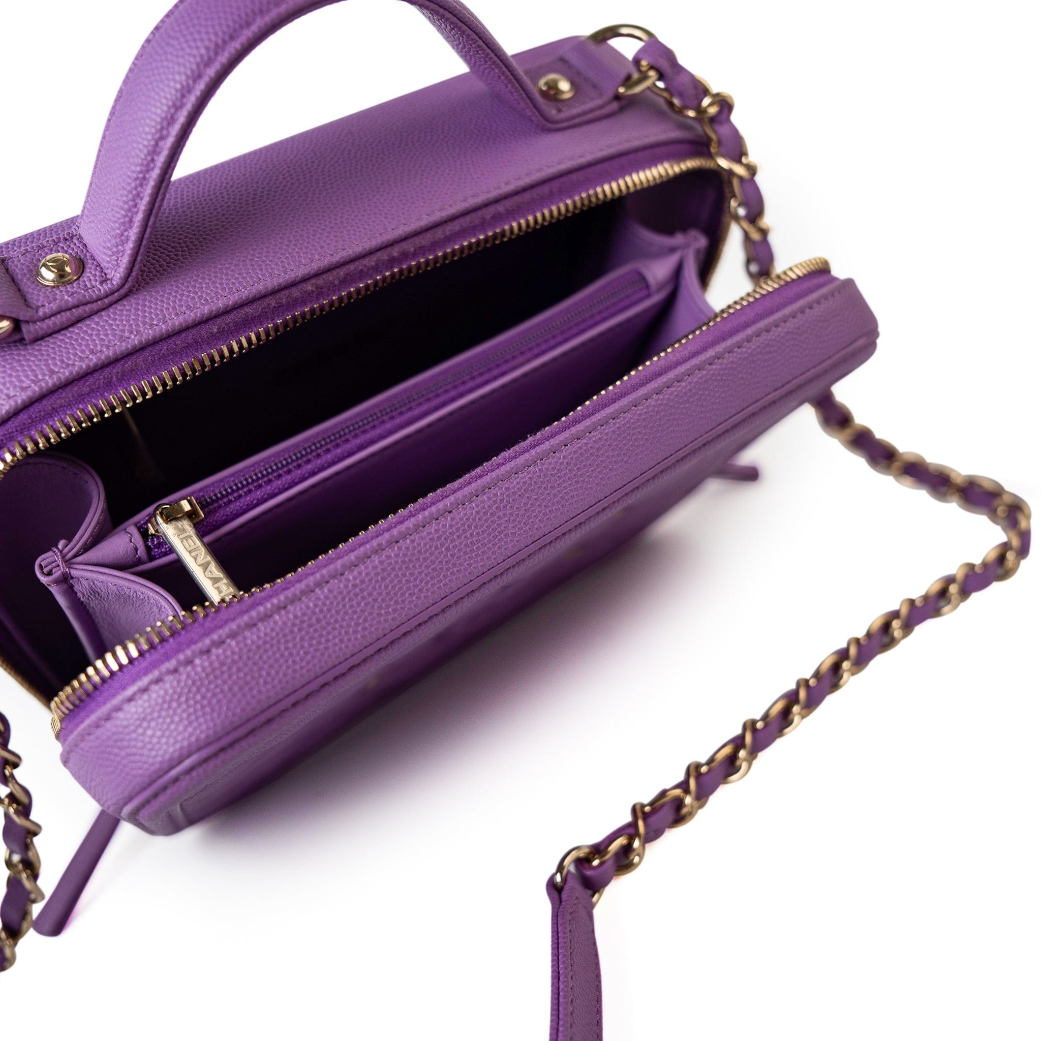 CHANEL Handbag Purple 20C Purple Caviar Quilted CC Medium Filigree Vanity Case - Redeluxe