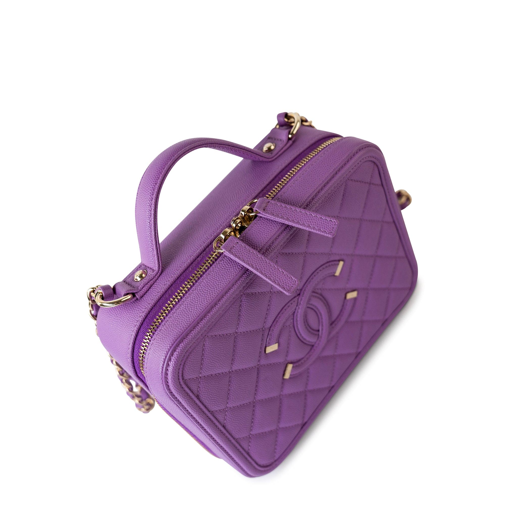 CHANEL Handbag Purple 20C Purple Caviar Quilted CC Medium Filigree Vanity Case - Redeluxe