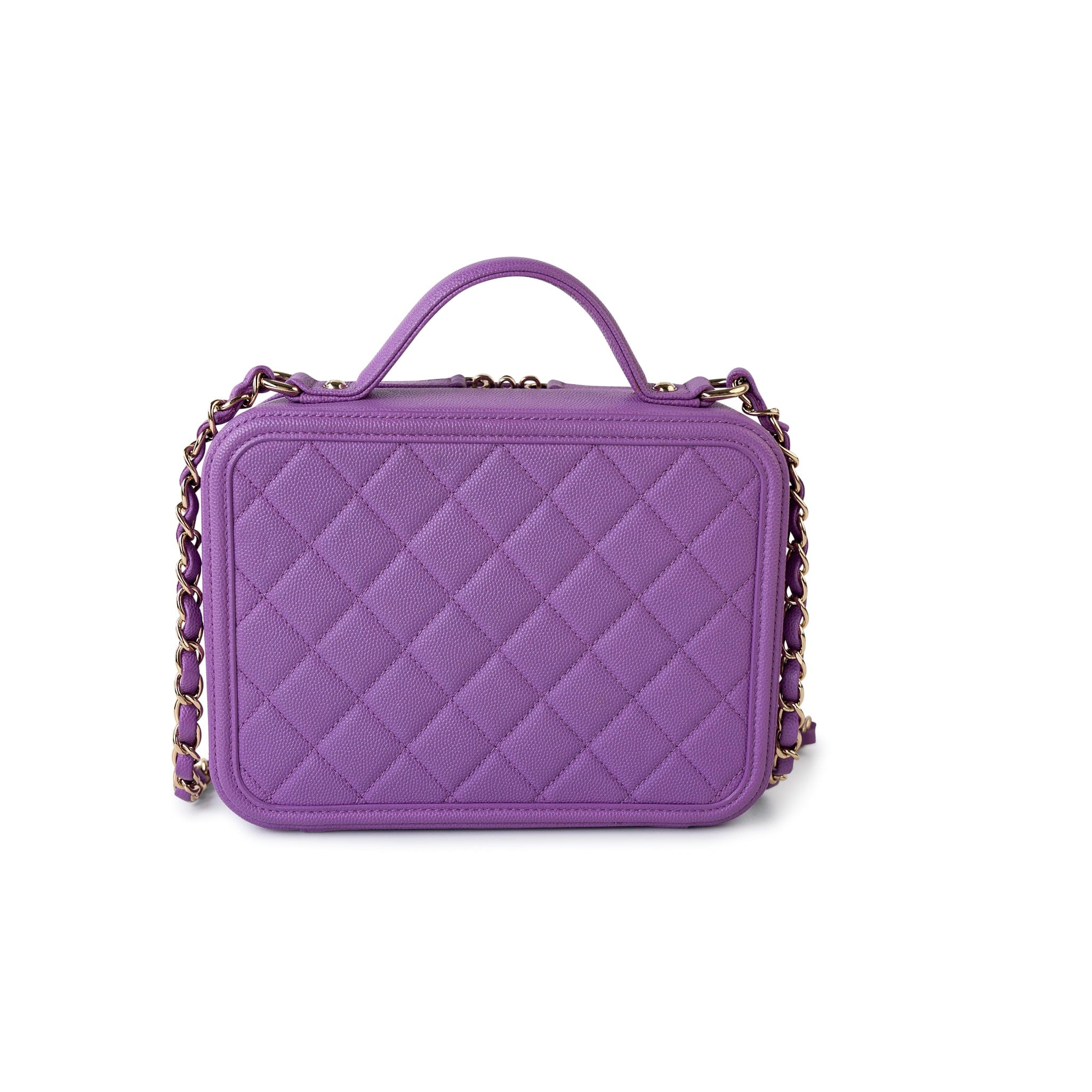CHANEL Handbag Purple 20C Purple Caviar Quilted CC Medium Filigree Vanity Case - Redeluxe