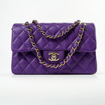 CHANEL Handbag Purple 22A Purple Caviar Quilted Small Classic Flap Light Gold Hardware - Redeluxe