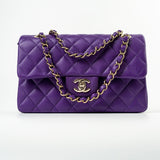 CHANEL Handbag Purple 22A Purple Caviar Quilted Small Classic Flap Light Gold Hardware - Redeluxe