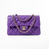 CHANEL Handbag Purple 22A Purple Caviar Quilted Small Classic Flap Light Gold Hardware - Redeluxe