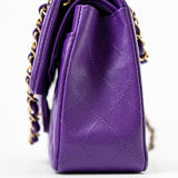 CHANEL Handbag Purple 22A Purple Caviar Quilted Small Classic Flap Light Gold Hardware - Redeluxe