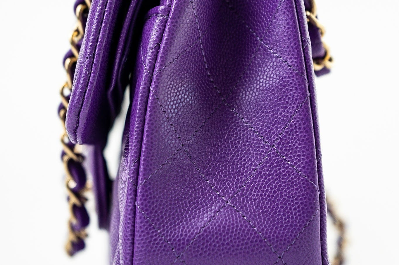 CHANEL Handbag Purple 22A Purple Caviar Quilted Small Classic Flap Light Gold Hardware - Redeluxe