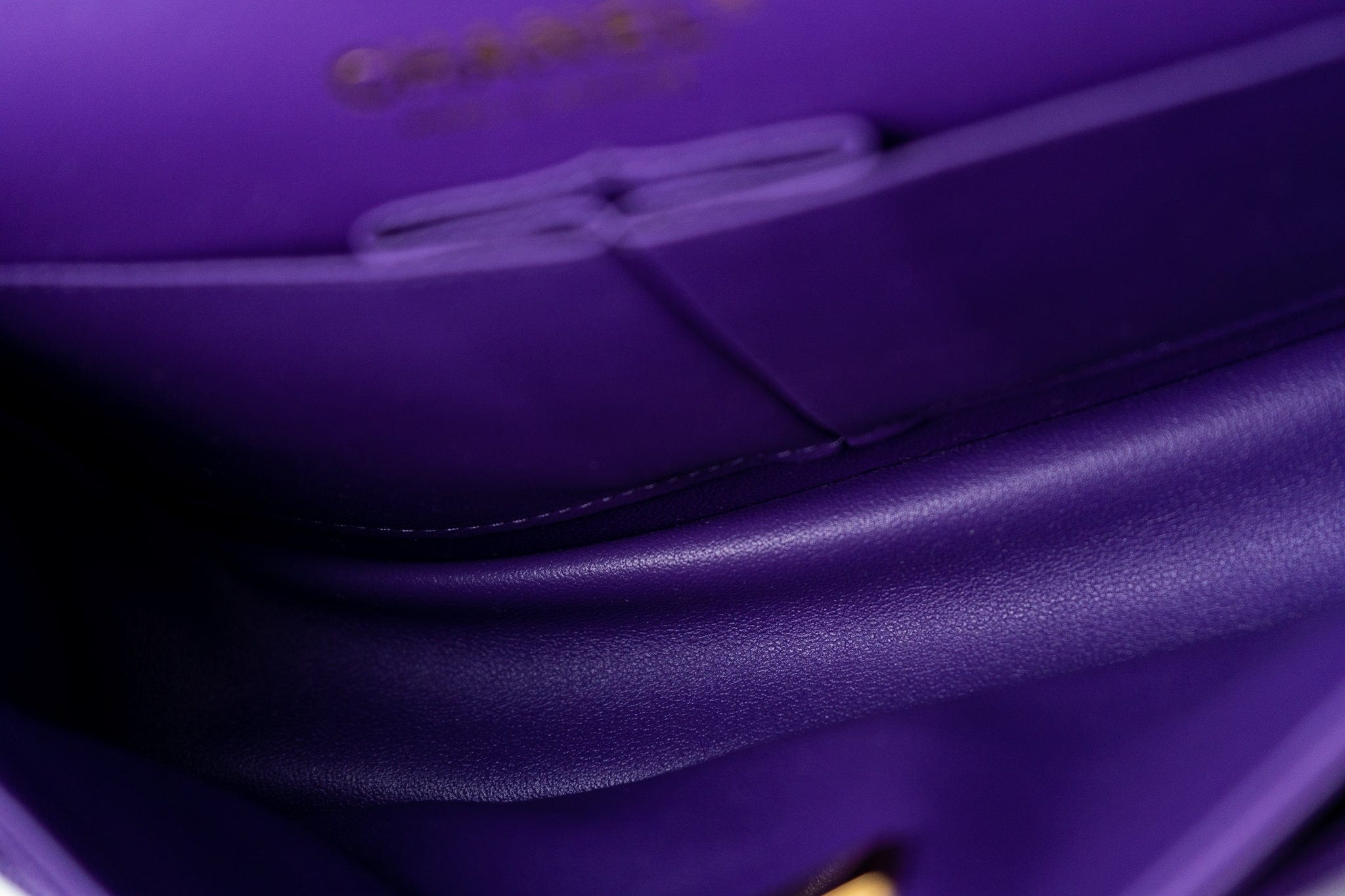 CHANEL Handbag Purple 22A Purple Caviar Quilted Small Classic Flap Light Gold Hardware - Redeluxe