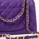 CHANEL Handbag Purple 22A Purple Caviar Quilted Small Classic Flap Light Gold Hardware - Redeluxe