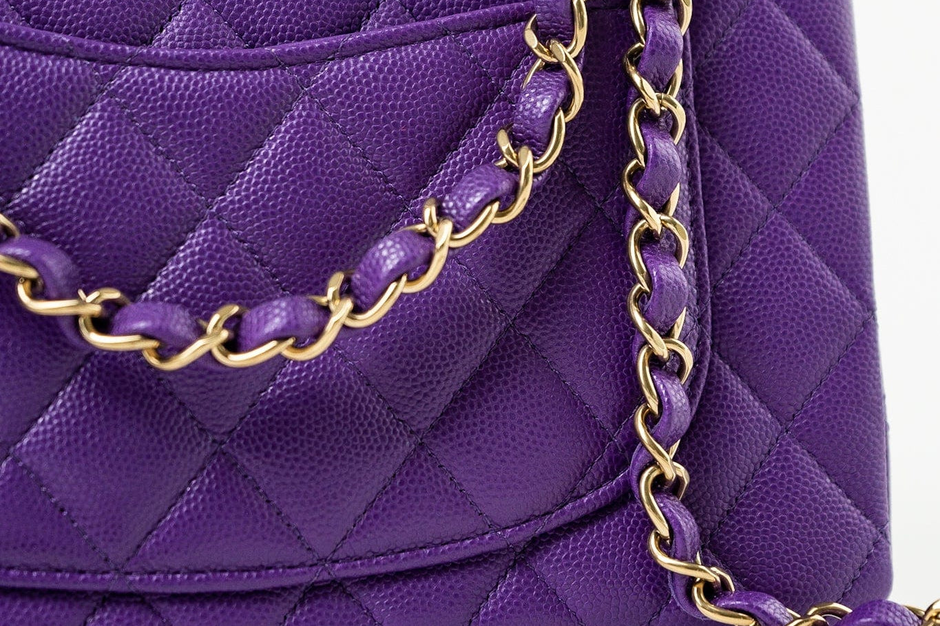 CHANEL Handbag Purple 22A Purple Caviar Quilted Small Classic Flap Light Gold Hardware - Redeluxe
