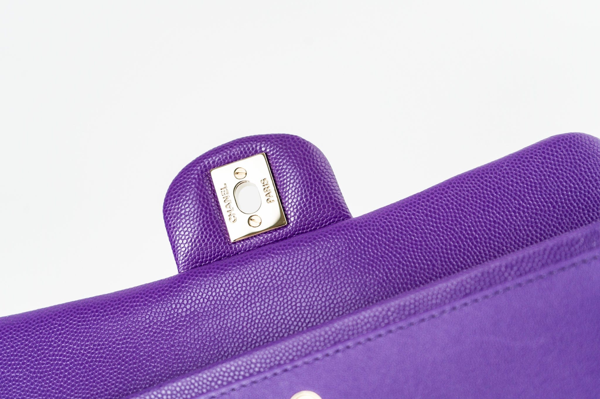 CHANEL Handbag Purple 22A Purple Caviar Quilted Small Classic Flap Light Gold Hardware - Redeluxe