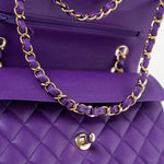 CHANEL Handbag Purple 22A Purple Caviar Quilted Small Classic Flap Light Gold Hardware - Redeluxe