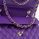 CHANEL Handbag Purple 22A Purple Caviar Quilted Small Classic Flap Light Gold Hardware - Redeluxe