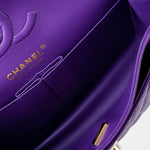 CHANEL Handbag Purple 22A Purple Caviar Quilted Small Classic Flap Light Gold Hardware - Redeluxe